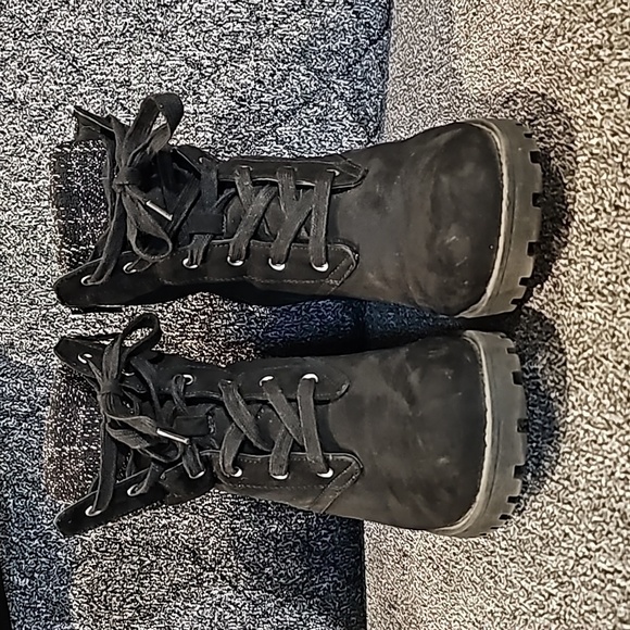 2 FOR $50 Sun Stone Romina Black Lace Up Heeled Ankle Boots Sz 8 ½ M - Picture 2 of 4